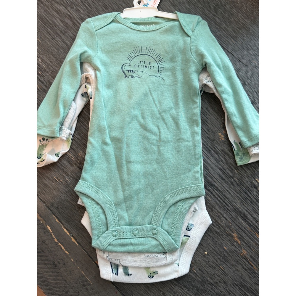 Carter's 3-Piece Bodysuit Set Baby 6M Green White Grey Dinosaur